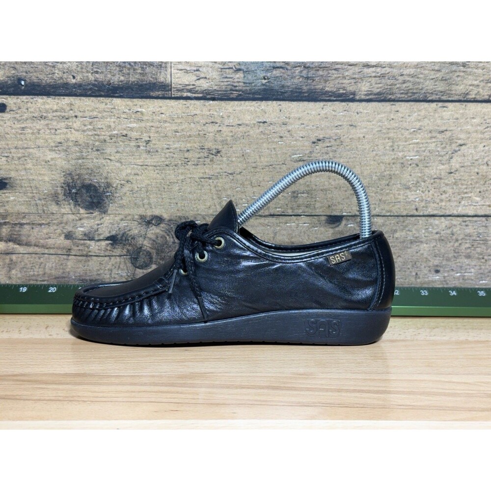 🔥SAS Siesta Women 6.5M Black Leather Lace Up Moc Toe Comfort Shoes USA